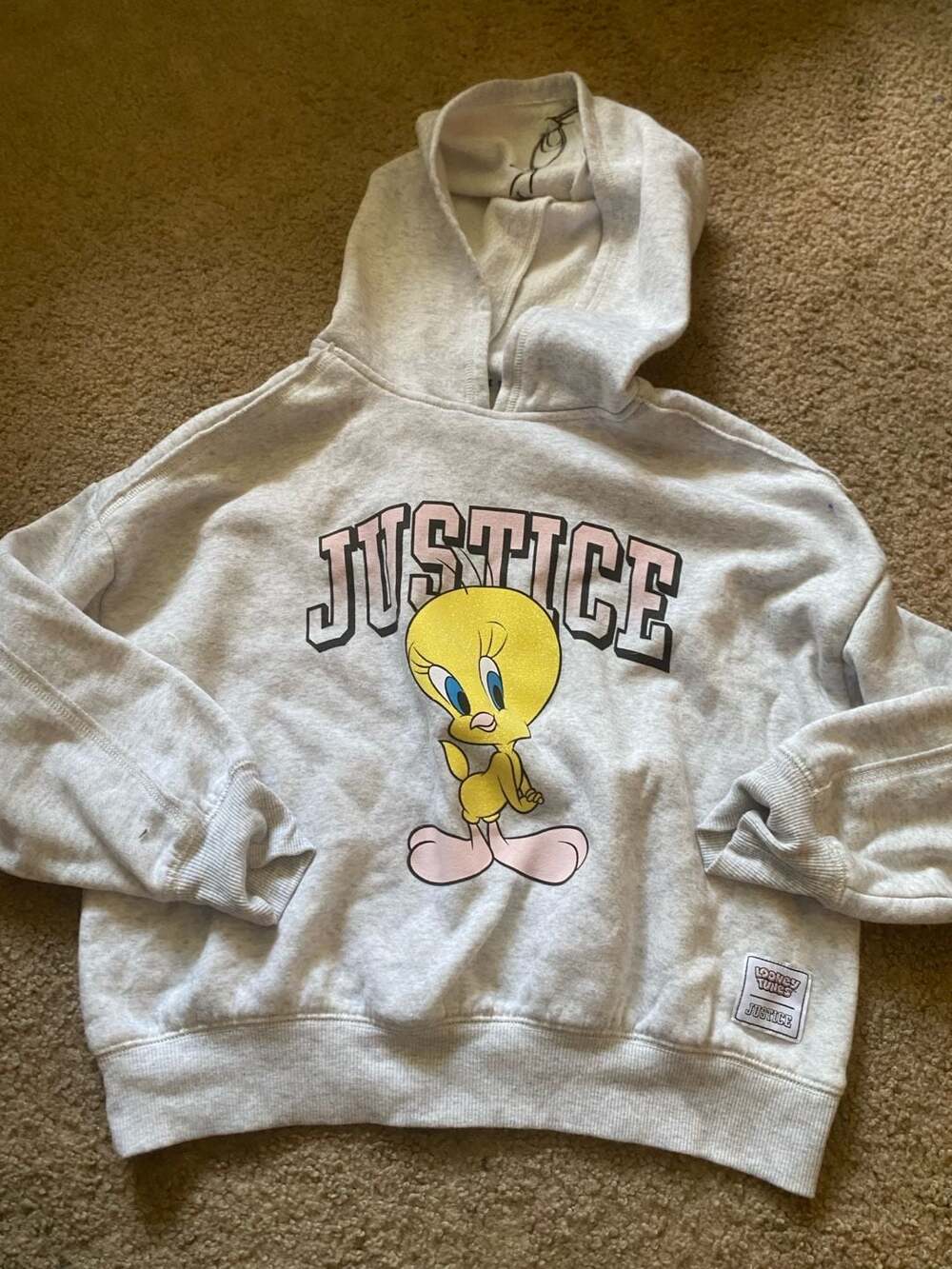 Justice Looney Tunes Tweety Hoodie Size S(7/8) Gray
